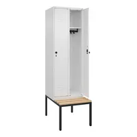 C+P Kleiderspind Classic PLUS mit untergebauter Sitzbank 2 Abteile verkehrsweiß