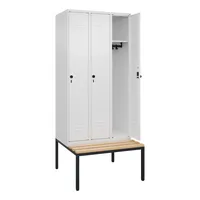 C+P Kleiderspind Classic PLUS mit untergebauter Sitzbank 3 Abteile verkehrsweiß