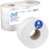 Scott Toilettenpapier EssentialT Maxi Jumbo 8511, 2-lagig, hochweiß, 380m / Rolle, 5027375010255 Scott 6 Stück