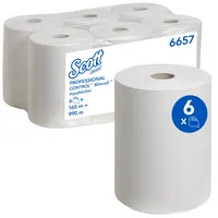 Scott Rollenhandtücher Slimroll 6657, Innenabrollung, Außenabrollung, 1-lagig, weiß, Airflex 5027375040436 Scott 6 Stück