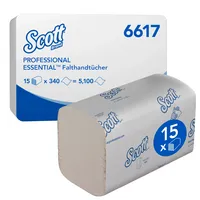 Scott Falthandtücher Professional Essential 6617, 21,2x20cm, 1-lagig, Interfold-Falz (W-Falz), weiß, Airflex 5027375051982 Scott 5100 Stück