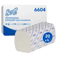 Scott Falthandtücher Professional Excellent 6604, 25x23cm, 2-lagig, Interfold-Falz (W-Falz), weiß, Airflex 5027375010231 Scott 3800 Stück