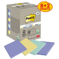 Post-it Haftnotizen 654-RCP10, Recycling Notes, 76x76mm, je 3 x gelb/mint/4 x hellblau, quadratisch 4054596723283 Post-it 10 Stück