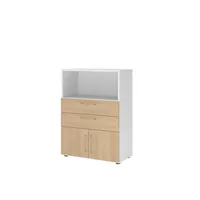 Hammerbacher Regalschrank FlexWall VFW38K1KG/W/E/BS, nein, 2 OH, weiß/eiche, 80x109,8x40cm (BxHxT) 4032062308028 Hammerbacher 4 Stück