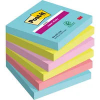 Post-it Haftnotizen 6546SMI, Super Sticky Cosmic, 76x76mm, türkis/neongrün/tropicalpink/guavapink, quadratisch 0076308499419 Post-it 6 Stück