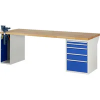RAU Werkbank 7000 Schraubstock mit Klapplift 2.500 x 890 x 900 mm (B x H x T) 5 Schubladen