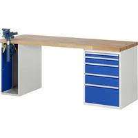 RAU Werkbank 7000 Schraubstock mit Klapplift 2.000 x 890 x 700 mm (B x H x T) 5 Schubladen