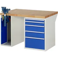 RAU Werkbank 7000 Schraubstock mit Klapplift 1.250 x 890 x 900 mm (B x H x T) 5 Schubladen