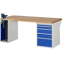 RAU Werkbank 7000 Schraubstock mit Klapplift 2.000 x 890 x 900 mm (B x H x T) 5 Schubladen