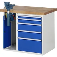 RAU Werkbank 7000 Schraubstock mit Klapplift 1.000 x 890 x 700 mm (B x H x T) 5 Schubladen