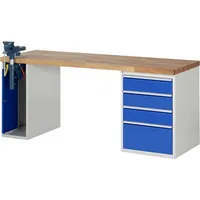 RAU Werkbank 7000 Schraubstock mit Klapplift 2.000 x 890 x 700 mm (B x H x T) 4 Schubladen