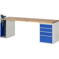 RAU Werkbank 7000 Schraubstock mit Klapplift 2.500 x 890 x 700 mm (B x H x T) 4 Schubladen