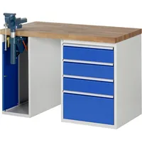 RAU Werkbank 7000 Schraubstock mit Klapplift 1.250 x 890 x 700 mm (B x H x T) 4 Schubladen
