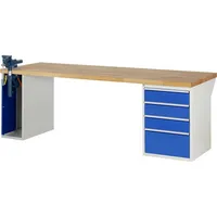 RAU Werkbank 7000 Schraubstock mit Klapplift 2.500 x 890 x 900 mm (B x H x T) 4 Schubladen