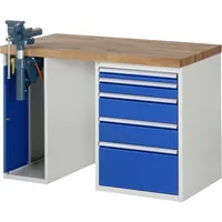 RAU Werkbank 7000 Schraubstock mit Klapplift 1.250 x 890 x 700 mm (B x H x T) 5 Schubladen