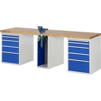 RAU Werkbank 7000 Schraubstock mit Klapplift 2.500 x 890 x 700 mm (B x H x T) 10 Schubladen