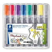 Staedtler Flipchartmarker Lumocolor 356, 356 SWP8, Packung, orange,rot,grün,violett,blau,schwarz,gelb,grau, 2+2-5mm Rundspitze, Keilspitze 8 Stück