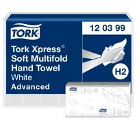 Tork Falthandtücher H2 Xpress Soft Advanced 120399, 21,2x34cm, 2-lagig, Interfold-Falz (W-Falz), weiß, Recyclingpapier 7322542015001  2856 Stück