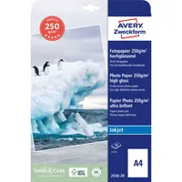 AVERY Zweckform Fotopapier Premium 2556-20, A4, für Inkjet, 250g weiß hochglänzend einseitig bedruckbar 4004182410158 AVERY Zweckform 20 Blatt
