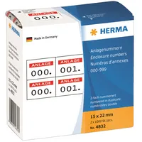 Herma Anlagenummern 2-fach selbstklebend 0 - 999 rot / schwarz 15 x 22mm 4832 4008705048323 Herma 1000 Stück