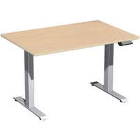 Geramöbel Sitz-Steh-Schreibtisch Elektro Elevate Basic, elektrisch höhenverstellbar, 73-123cm (H), 120x80cm (BxT), rechteckig, buche / sil