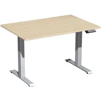 Geramöbel Sitz-Steh-Schreibtisch Elektro Elevate Basic, elektrisch höhenverstellbar, 73-123cm (H), 120x80cm (BxT), rechteckig, ahorn / sil