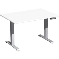 Geramöbel Sitz-Steh-Schreibtisch Elektro Elevate Basic, elektrisch höhenverstellbar, 73-123cm (H), 120x80cm (BxT), rechteckig, weiß / silb