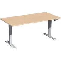 Geramöbel Sitz-Steh-Schreibtisch Elektro Elevate Basic, elektrisch höhenverstellbar, 73-123cm (H), 160x80cm (BxT), rechteckig, buche / sil