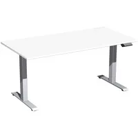 Geramöbel Sitz-Steh-Schreibtisch Elektro Elevate Basic, elektrisch höhenverstellbar, 73-123cm (H), 160x80cm (BxT), rechteckig, weiß / silb