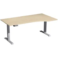 Geramöbel Sitz-Steh-Schreibtisch Elektro Elevate Basic, elektrisch höhenverstellbar, 73-123cm (H), 180x100cm (BxT), Freiform, ahorn / silb