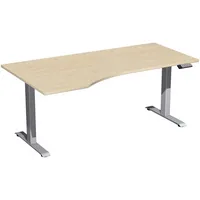 Geramöbel Sitz-Steh-Schreibtisch Elektro Elevate Basic, elektrisch höhenverstellbar, 73-123cm (H), 180x100cm (BxT), Freiform, ahorn / silb