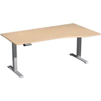 Geramöbel Sitz-Steh-Schreibtisch Elektro Elevate Basic, elektrisch höhenverstellbar, 73-123cm (H), 180x100cm (BxT), Freiform, buche / silb