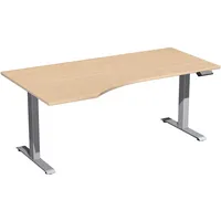 Geramöbel Sitz-Steh-Schreibtisch Elektro Elevate Basic, elektrisch höhenverstellbar, 73-123cm (H), 180x100cm (BxT), Freiform, buche / silb