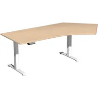 Geramöbel Sitz-Steh-Schreibtisch Elektro Elevate Basic, elektrisch höhenverstellbar, 73-123cm (H), 216,6x113cm (BxT), Freiform, buche / we