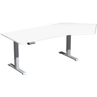 Geramöbel Sitz-Steh-Schreibtisch Elektro Elevate Basic, elektrisch höhenverstellbar, 73-123cm (H), 216,6x113cm (BxT), Freiform, weiß / sil