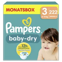 Pampers Windeln baby-dry? Monatsbox Größe Gr.3 (6-10 kg) für Babys und Kleinkinder (4-18 Monate) 8006540785003  222 Stück