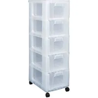 Really Useful Box Aufbewahrungsbox Turm mit Rollen DT3526, 5x12 Liter, mit Deckel, außen 420x300x1005mm, Polypropylen (PP) transparent 50602316335