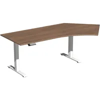 Geramöbel Schreibtisch Elevate Basic, elektrisch höhenverstellbar, 73-123cm (H), 216,6x113cm (BxT), Freiform, nussbaum / weiß 403893354463