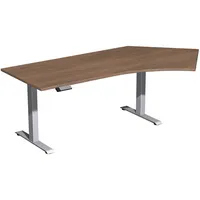 Geramöbel Schreibtisch Elevate Basic, elektrisch höhenverstellbar, 73-123cm (H), 216,6x113cm (BxT), Freiform, nussbaum / silber 4038933544