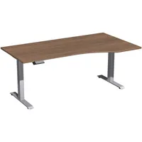 Geramöbel Schreibtisch Elevate Basic, elektrisch höhenverstellbar, 73-123cm (H), 180x100cm (BxT), Freiform, nussbaum / silber 403893354479