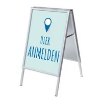 Showdown Displays Kundenstopper Hier anmelden ZPA1G32MEI257, Din A1, Din A1, mit Vordruck-Poster, silber 8596052146190 Showdown Displays