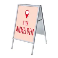 Showdown Displays Kundenstopper Hier anmelden ZPA1G32MEI261, Din A1, Din A1, mit Vordruck-Poster, silber 8596052146237 Showdown Displays