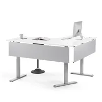 Soennecken Schreibtisch FLEX MODUL, elektrisch höhenverstellbar, 60,5-125,5cm (H), 180/140x80cm (BxT), Freiform, weiß / silber 400396916220