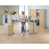 Soennecken Schreibtisch FLEX MODUL, elektrisch höhenverstellbar, 60,5-125,5cm (H), 180/140x80cm (BxT), Freiform, buche / silber 40039691621