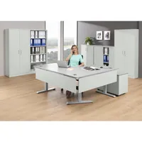 Soennecken Schreibtisch FLEX MODUL, elektrisch höhenverstellbar, 60,5-125,5cm (H), 180/140x80cm (BxT), Freiform, lichtgrau / silber 4003969