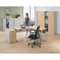 Soennecken Schreibtisch FLEX MODUL, elektrisch höhenverstellbar, 60,5-125,5cm (H), 180/140x80cm (BxT), Freiform, buche / silber 40039691621