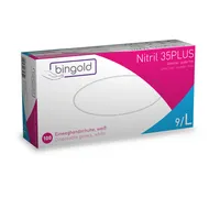 Bingold Einweghandschuhe Nitril 35PLUS, Nitril, lebensmittelecht, weiß, Größe 9 / L, 4004034634329 Bingold 100 Stück