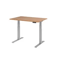 Hammerbacher Sitz-Steh-Schreibtisch Basic, elektrisch höhenverstellbar, 64-129cm (H), 120x80cm (BxT), rechteckig, nussbaum / silber 403206218