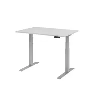 Hammerbacher Sitz-Steh-Schreibtisch Basic, elektrisch höhenverstellbar, 64-129cm (H), 120x80cm (BxT), rechteckig, lichtgrau / silber 40320621