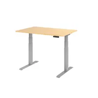 Hammerbacher Sitz-Steh-Schreibtisch Basic, elektrisch höhenverstellbar, 64-129cm (H), 120x80cm (BxT), rechteckig, ahorn / silber 403206218251